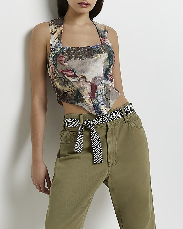 Red printed corset cropped top | River Island (UK & IE)