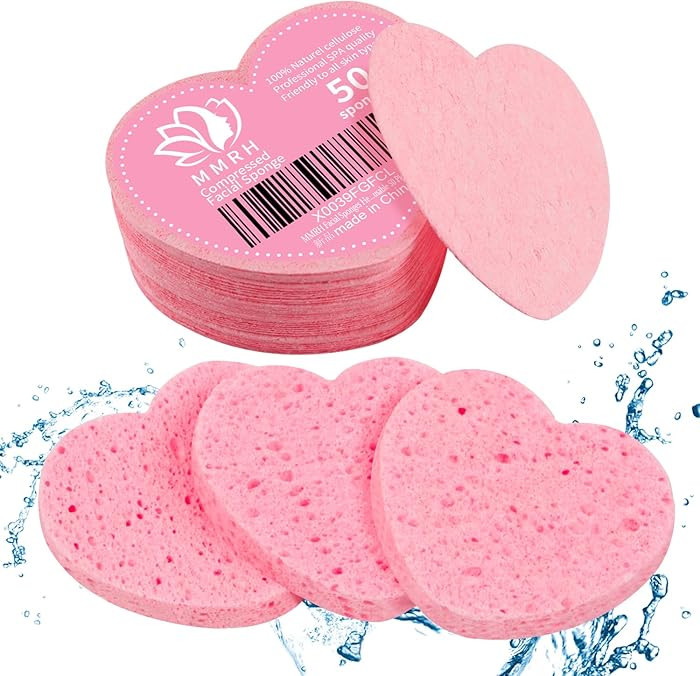 50-Count Heart Shape Compressed Facial Sponges, 100% Natural Cosmetic Spa Sponges for Facial Clea... | Amazon (US)