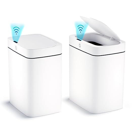 Vanpopubs 2 Pack 3.7 Gal Bathroom Trash Can with Lid, Small Smart Automatic Touchless Garbage Can... | Amazon (US)