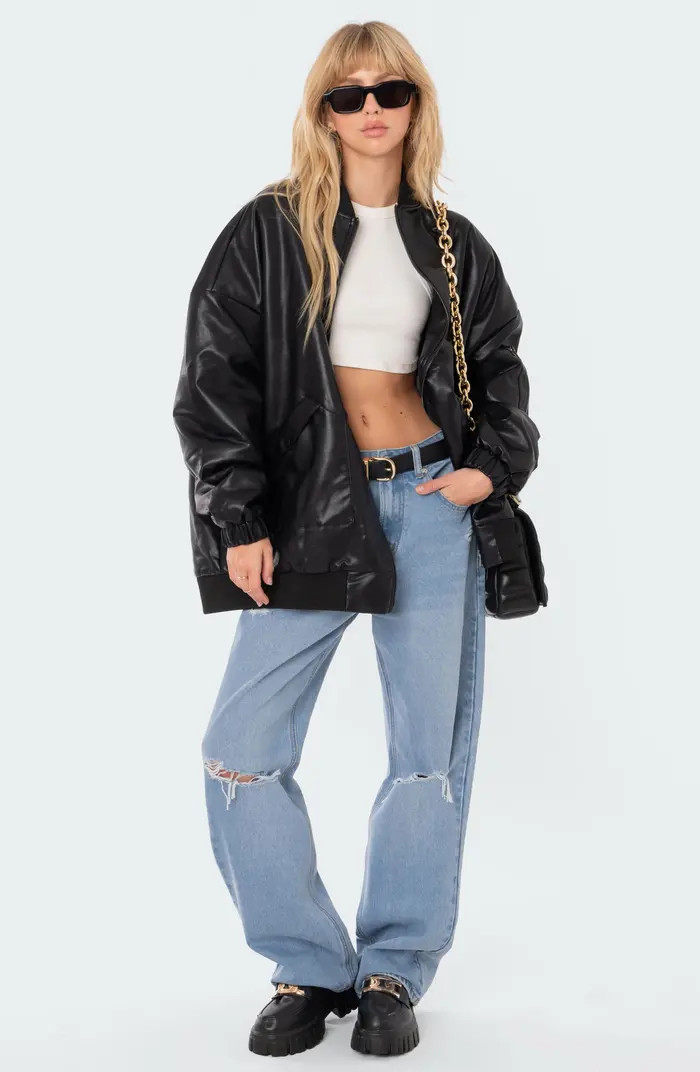 Oversize Faux Leather Bomber Jacket | Nordstrom