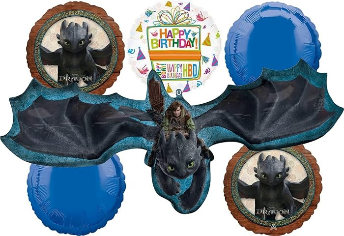 Anagram Hiccup and Toothless Birthday Party Supplies 6 pc Balloon Bouquet Decorations | Amazon (US)