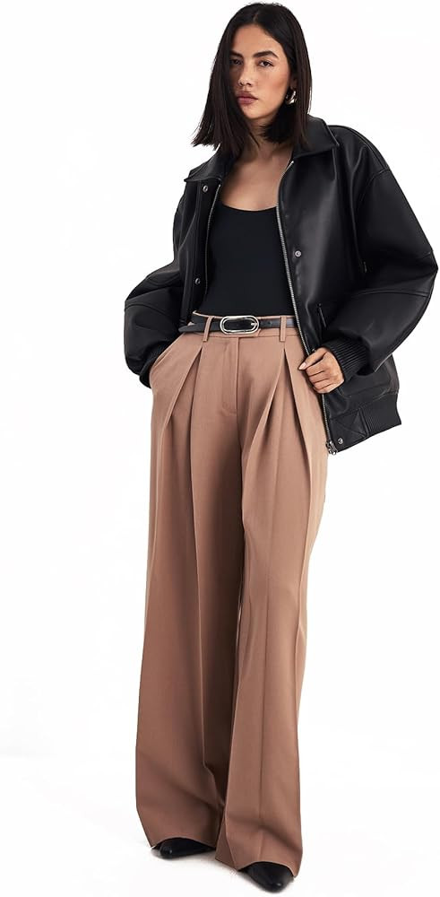 Nasty Gal Women's Double Pleated Wide Leg Tailored Pants | Amazon (US)