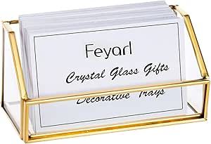 Feyarl Glass Business Card Holder Stand Gold Office Name Card Display Business Card Organizer Sto... | Amazon (US)