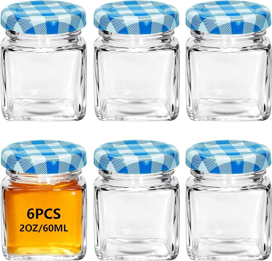 6Pcs 2oz Square Mini clear Glass Jars Small Honey Jars with Lids for Spice Canning Mason Gifts Ca... | Amazon (US)