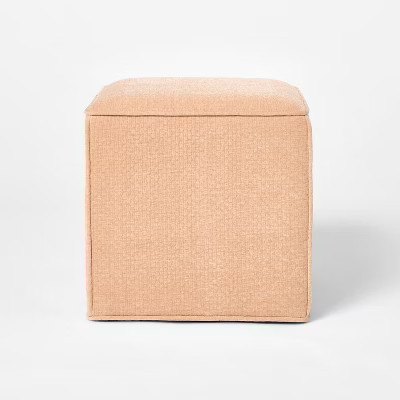 Lynwood Square Upholstered Cube Ottoman Light Pink - Threshold™  designed with Studio McGee | Target