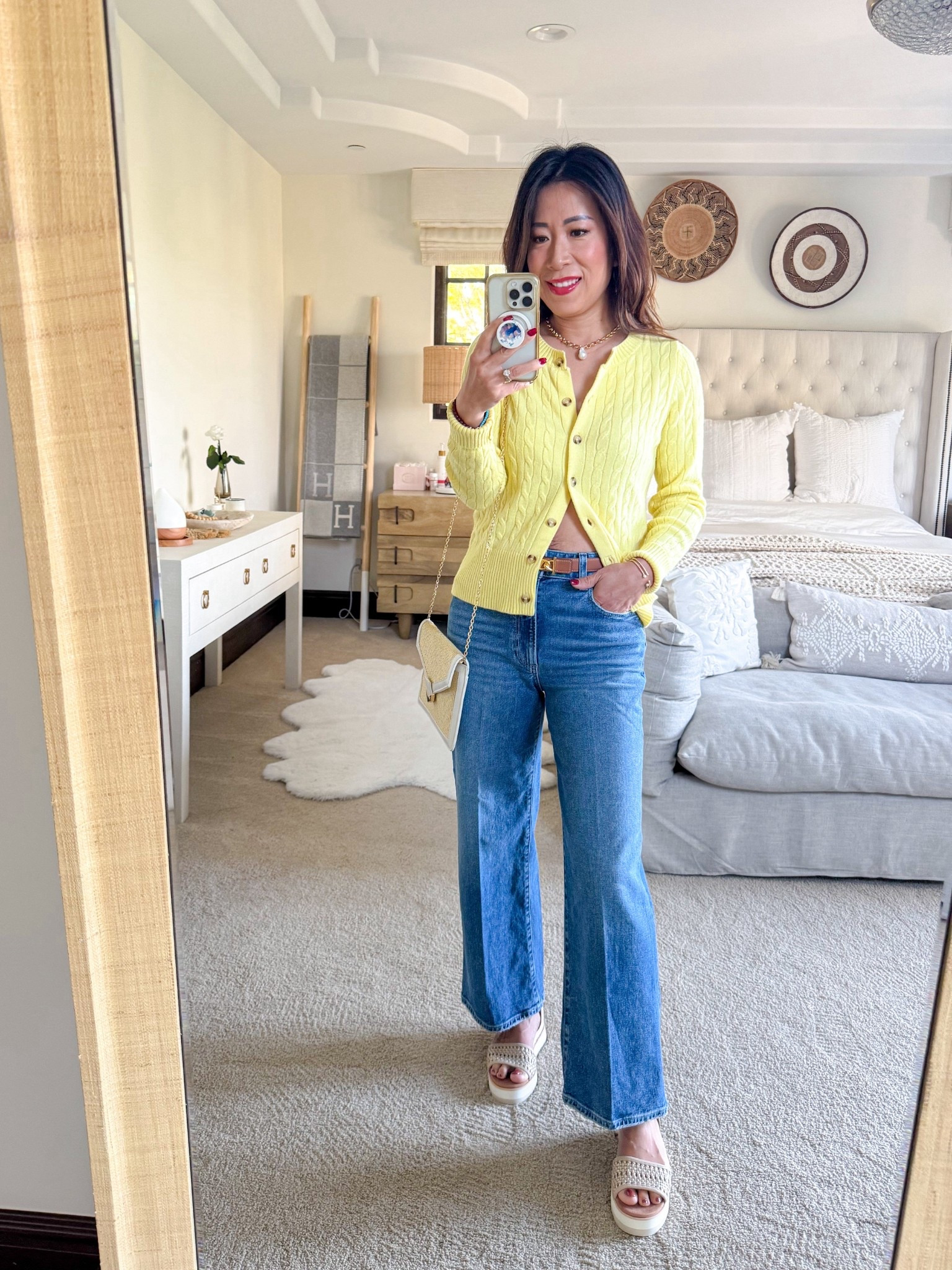 Yellow cable knit cardigan for the spring!  

#springoutfits 

#LTKOver40 #LTKootd