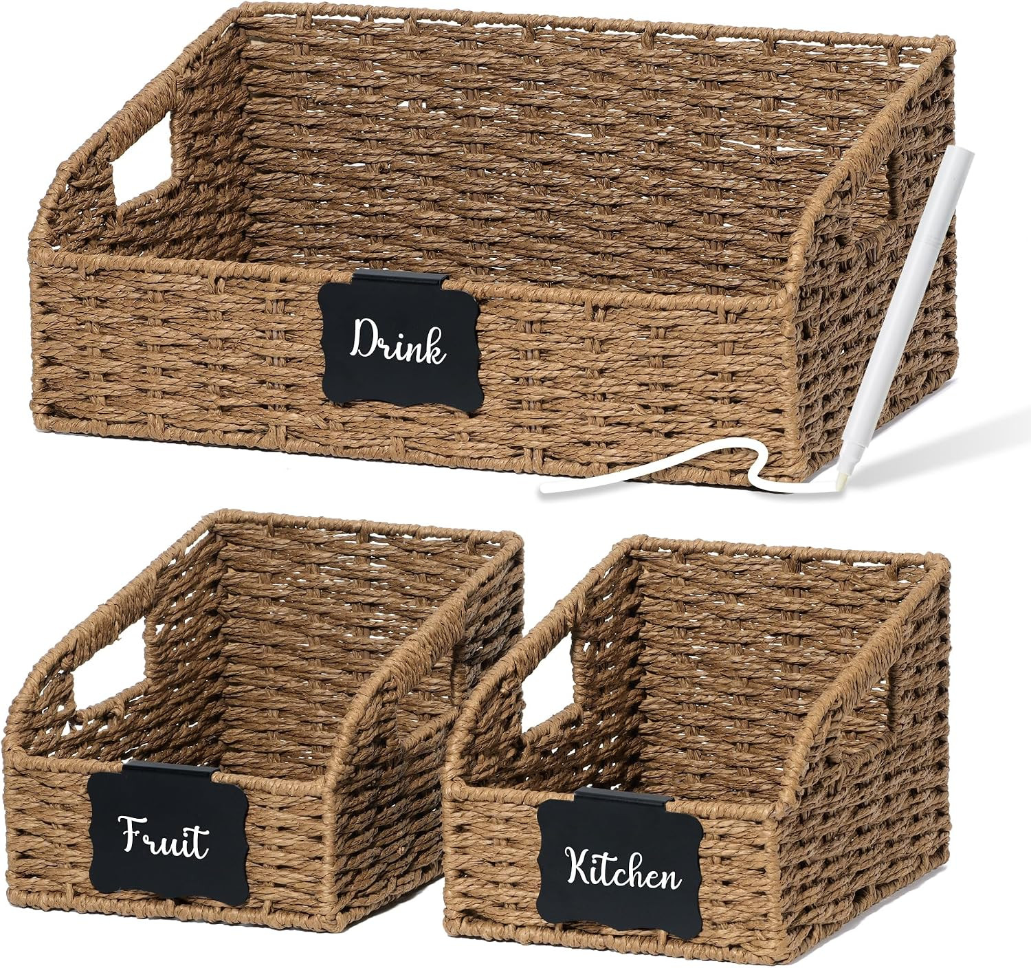 Pantry Baskets for Organizing,Wicker Storage organizers,3Pack,Brown | Amazon (US)