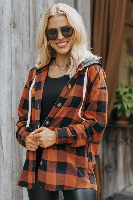 Fireside Rust Buffalo Plaid Hooded Flannel Shacket | Magnolia Boutique