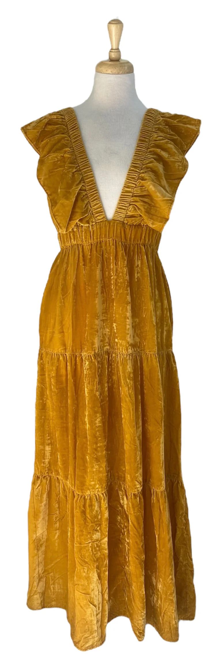 Savannah Midi Dress Golden Velvet | Madison Mathews