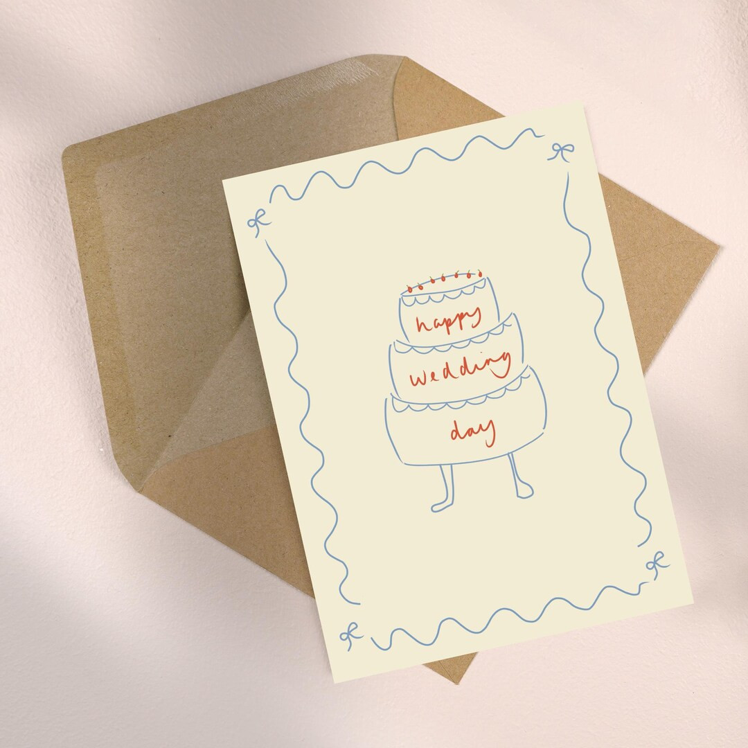 Happy Wedding Day ~ Cake Whimsical Card Bow Pretty Quirky Vintage Hand Made - Etsy UK | Etsy (US)