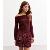 Girls' Burgundy Folded Bardot Jumper New Look | New Look (UK)