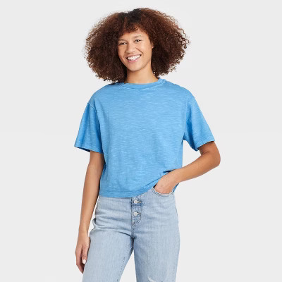 Women's Short Sleeve Boxy T-Shirt - Universal Thread™ Sky Blue M | Target