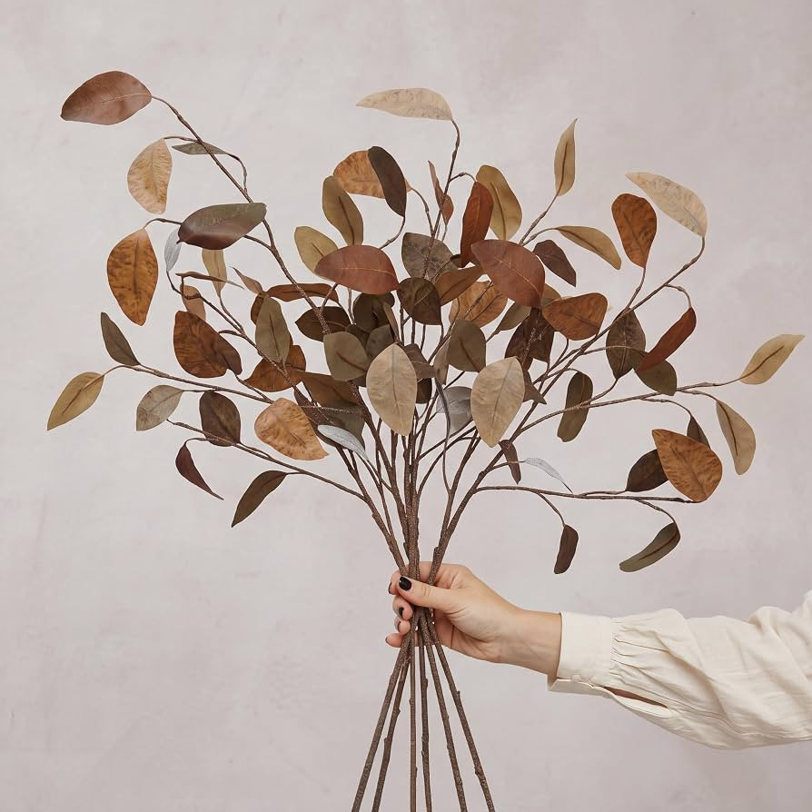 Wavwavw 6 Pcs Autumn Eucalyptus Spray 24" Artificial Fall Leaf Branch Stems for Vase Fall Wedding... | Amazon (US)
