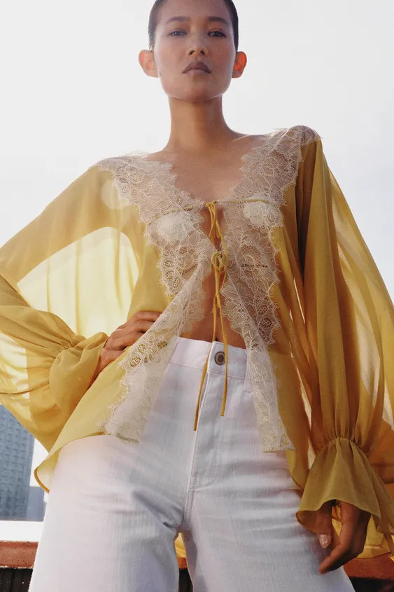 ZW COLLECTION COMBINATION LACE BLOUSE | Zara US