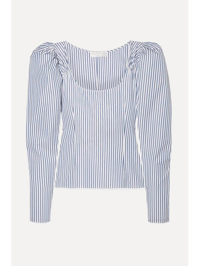 Caroline Constas - Ariana Ruched Striped Cotton-poplin Top - Blue | NET-A-PORTER (US)