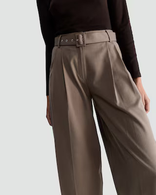 F&F Pleated Belted Barrel Leg Trousers in Brown | Tesco F&F