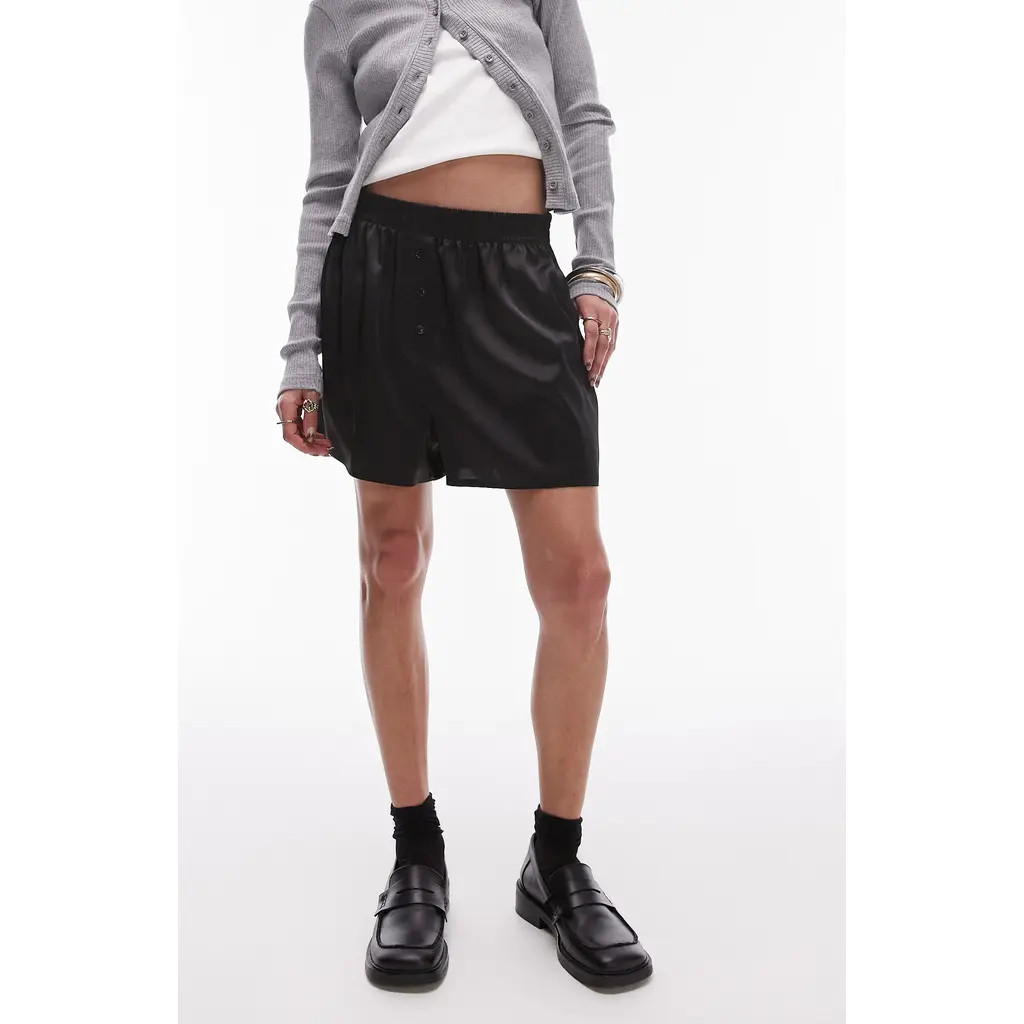 Topshop Satin Boxer Shorts in Black at Nordstrom Rack, Size X-Small | Nordstrom Rack