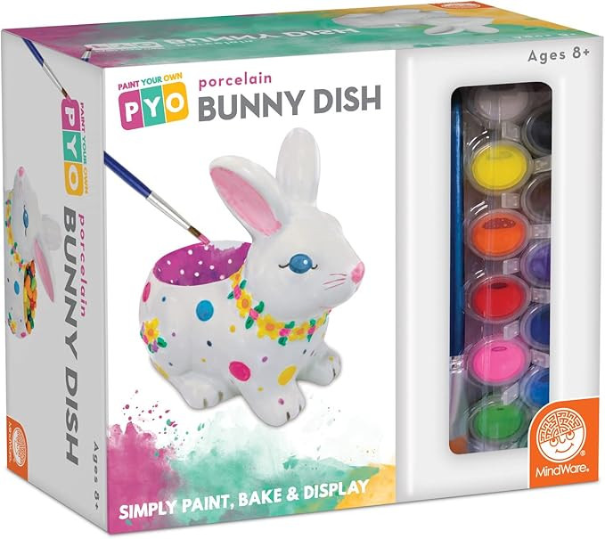 MindWare Paint Your Own Porcelain Bunny Dish Craft Kit, DIY Ceramic Painting Activity with 13 Pai... | Amazon (US)