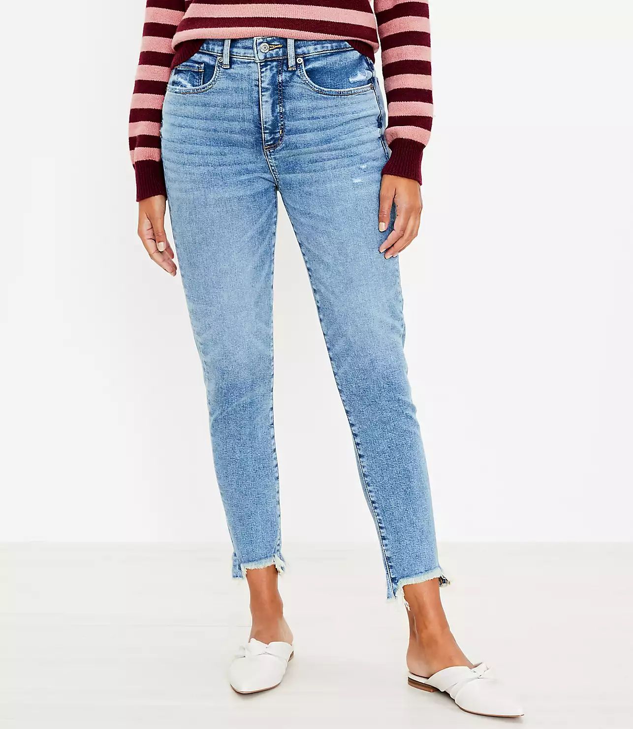Curvy Chewed Hem High Rise Skinny Jeans in Authentic Indigo | LOFT | LOFT