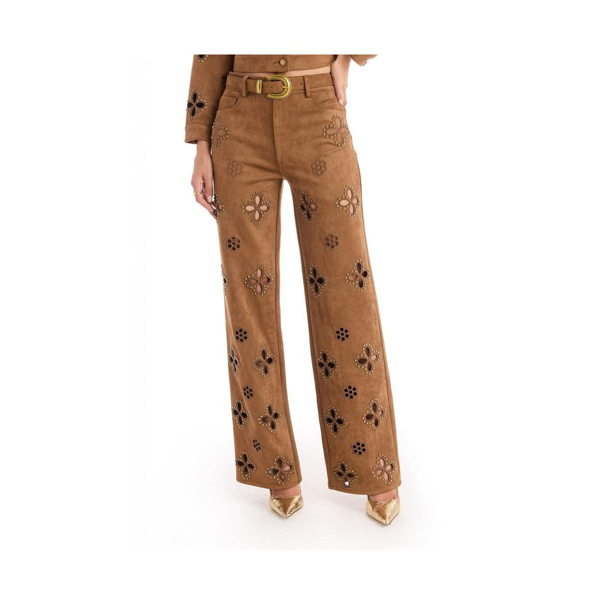 The Noli Shop Women's Kaia Suede High Rise Jean - Cognac - Cognac | Macy's