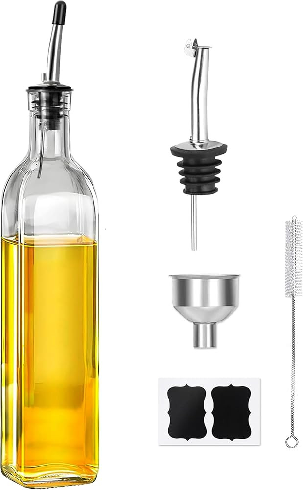 Olive Oil Dispenser Bottle, 1 Pcs Glass Oil and Vinegar Dispenser Set with 2 Stainless Steel Pour... | Amazon (US)