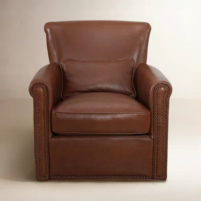 Addis Middleborough Genuine Leather Rolled Arm Swivel Club Chair | Wayfair North America