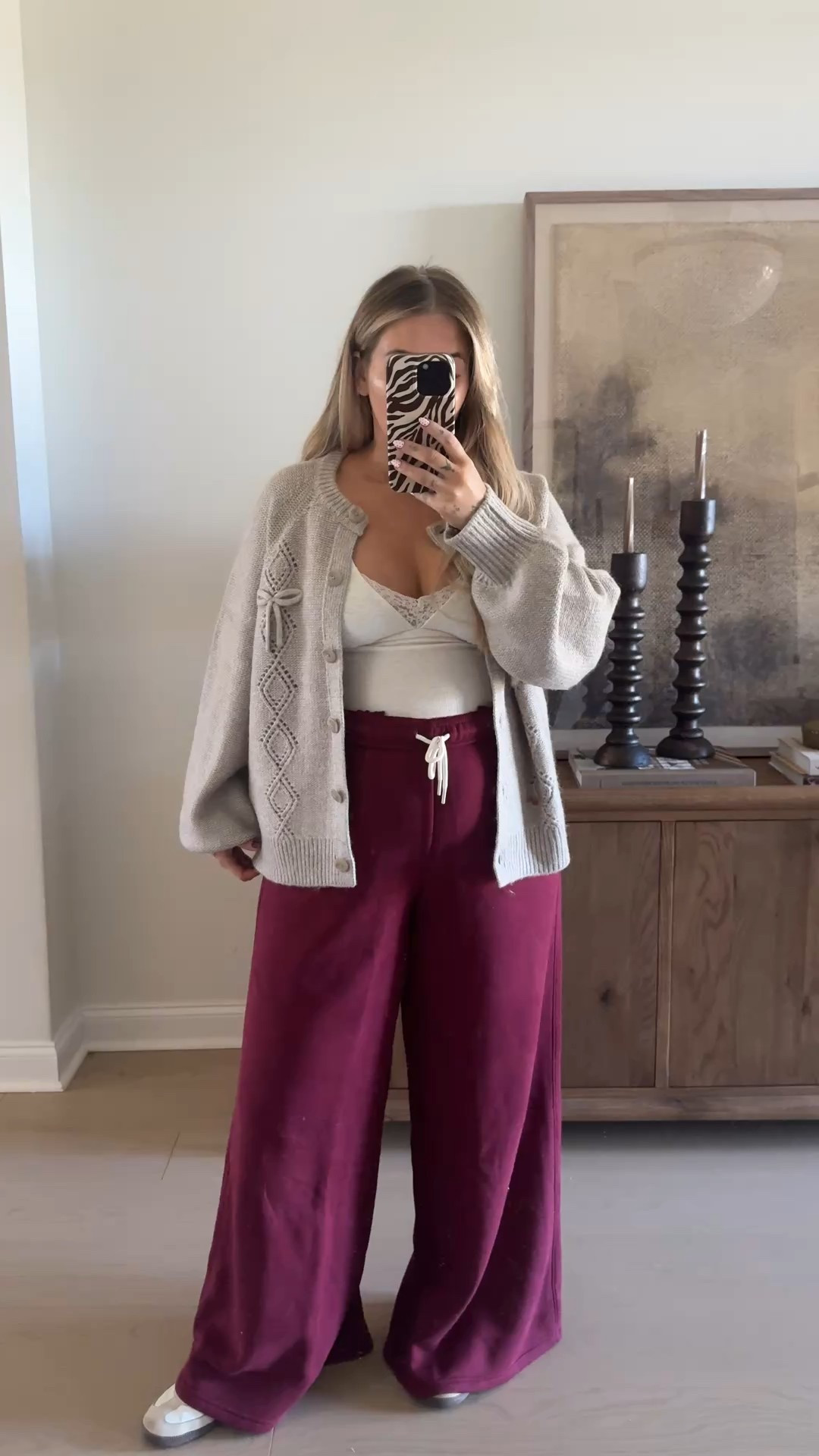 Cute & put together outfit from Aerie!! I did a large long in the pants but with I did normal length! Tank is a medium & sweater is a large 