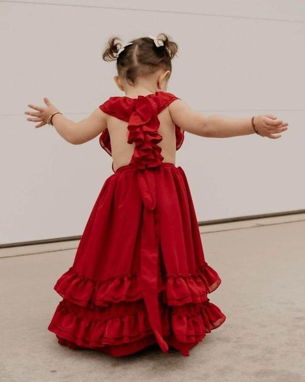 Nellie Ruffle Maxi Dress - Scarlet Red | Bailey's Blossoms