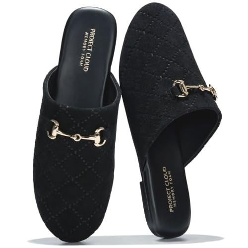 100% Genuine Leather Mules for Women - Stylish Womens Flats Black Suede | Amazon (US)