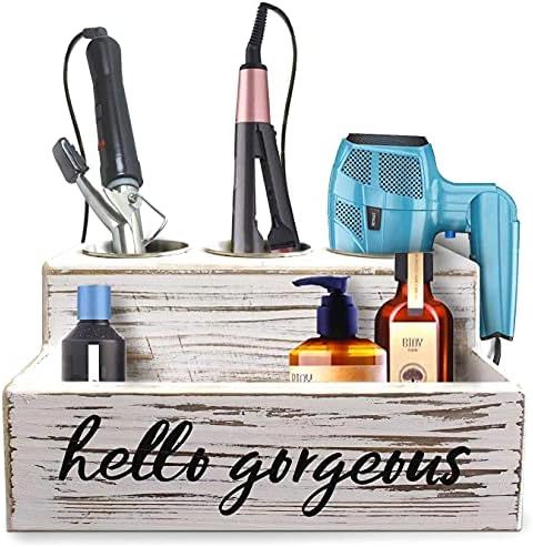 Rustic White Hair Dryer Holder Countertop Hair Tool Organizer Storage Hair Tools and Styling Supplie | Amazon (US)