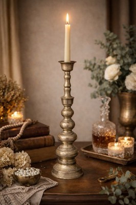 VTG HOMCO Japan Solid Brass Candlestick 18” Tall Patina MCM Hollywood Regency | eBay US