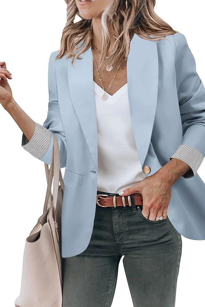 Genhoo Blazer Jackets for Women Open Front Long Sleeve Work Office Casual Blazers with Pockets S-... | Amazon (US)