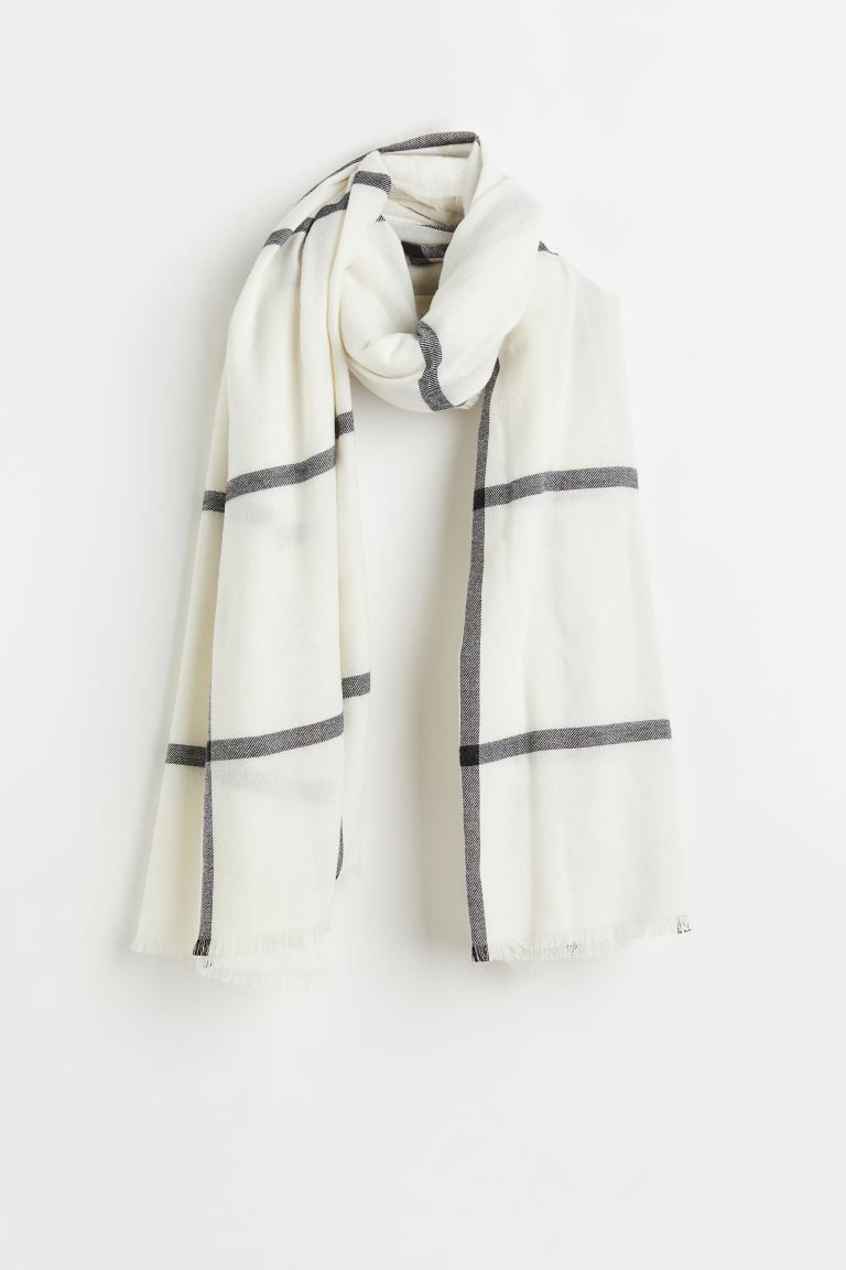 Jacquard-weave scarf - White/Checked - Ladies | H&M GB | H&M (UK, MY, IN, SG, PH, TW, HK)