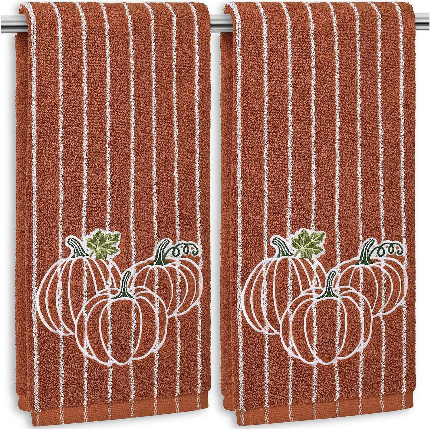 2-Piece Fall Hand Towels with Embroidered Pumpkins, Terracotta Striped | Amazon (US)