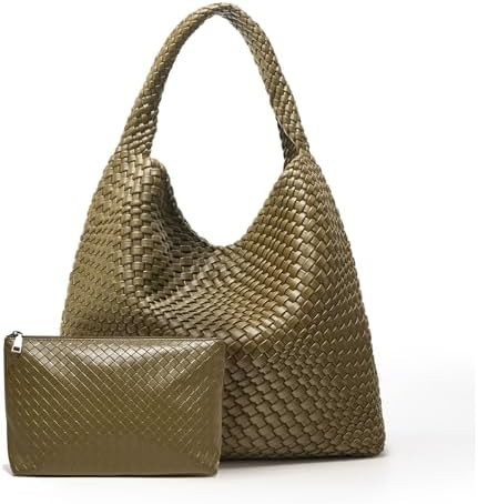 Large Woven Tote Bag for Women Weave Purse Woven Leather Handbag | Amazon (US)