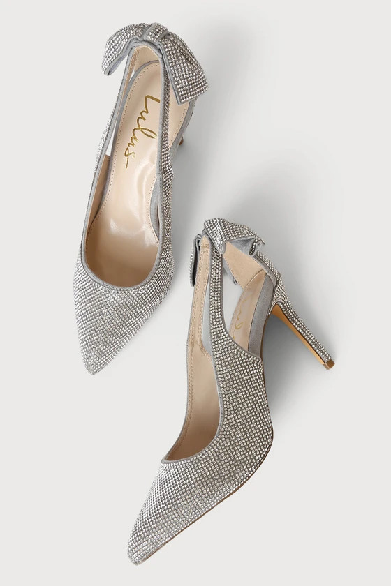 Sarika Grey Rhinestone Pointed-Toe Slingback Bow Pumps | Lulus (US)