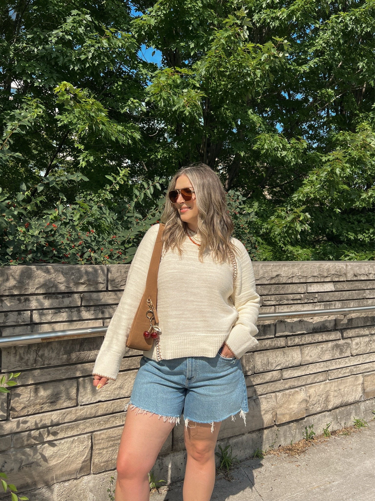 Casual summer outfit! Wearing my usual size L in the 100% cotton sweater. These are my fave denim shorts - love the 5 inch inseam! Sized up to 32 for a loose comfy fit. I’m a 9.5-10 shoe and wear a 10 in the crocs sandals

#LTKsummer #LTKmidsize #LTKstyletip