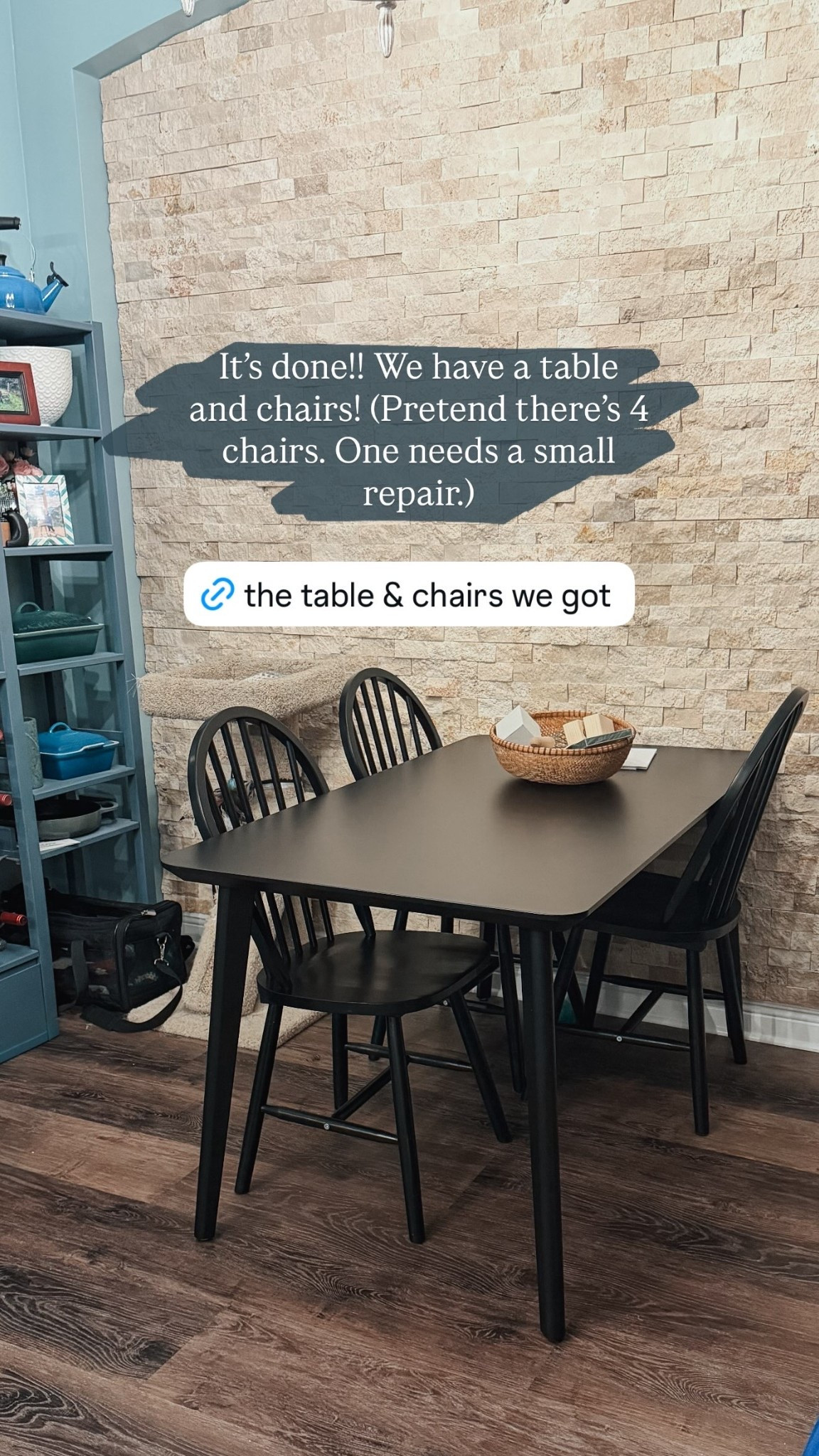 It’s done!! We have a table and chairs! (Pretend there’s 4 chairs. One needs a small repair.)

#LTKHome #LTKfoodie #LTKdayinmylife