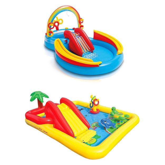 Intex 9.75ft x 6.33ft x 53in Inflatable Rainbow Play Pool and Ocean Play Pool | Target