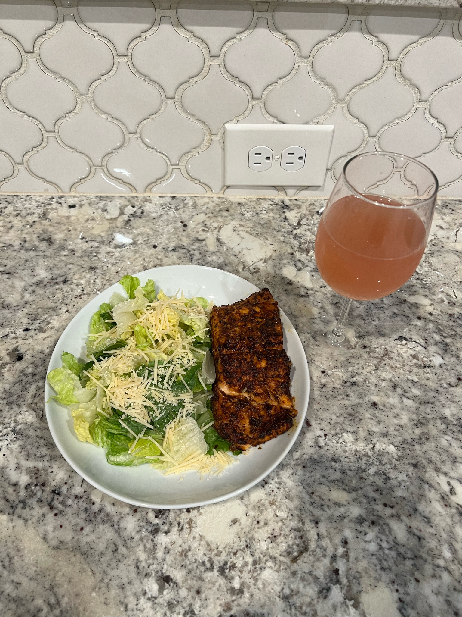 Simple, fresh, and full of flavor 🍽️ — blackened salmon with a crisp Caesar salad and a glass of wine to unwind.

#LTKHome #LTKfoodie #LTKselfcare