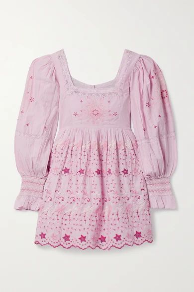 LoveShackFancy - Freja Lace-trimmed Embroidered Broderie Anglaise Cotton-voile Mini Dress - Lavender | NET-A-PORTER (US)