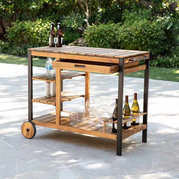 Marco Bar Outdoor Serving Cart Natural/Black - Aiden Lane | Target