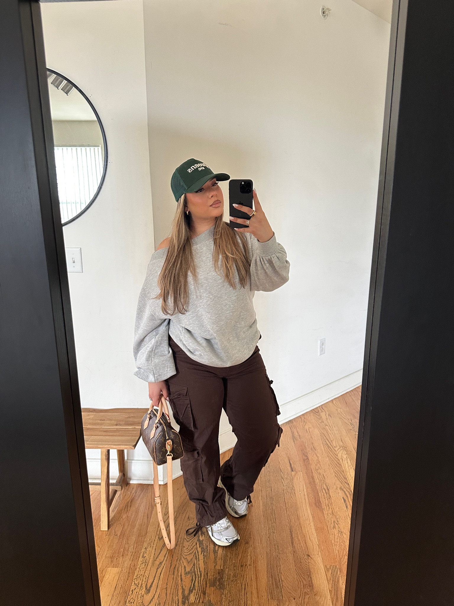 Casual Outfit 👟 — cargos size L (they have stretch) 

Sweater is similar - size up for baggy fit 

Hat is just inspo - other teams available!❤️‍🔥

#LTKStyleTip #LTKMidsize #LTKSeasonal