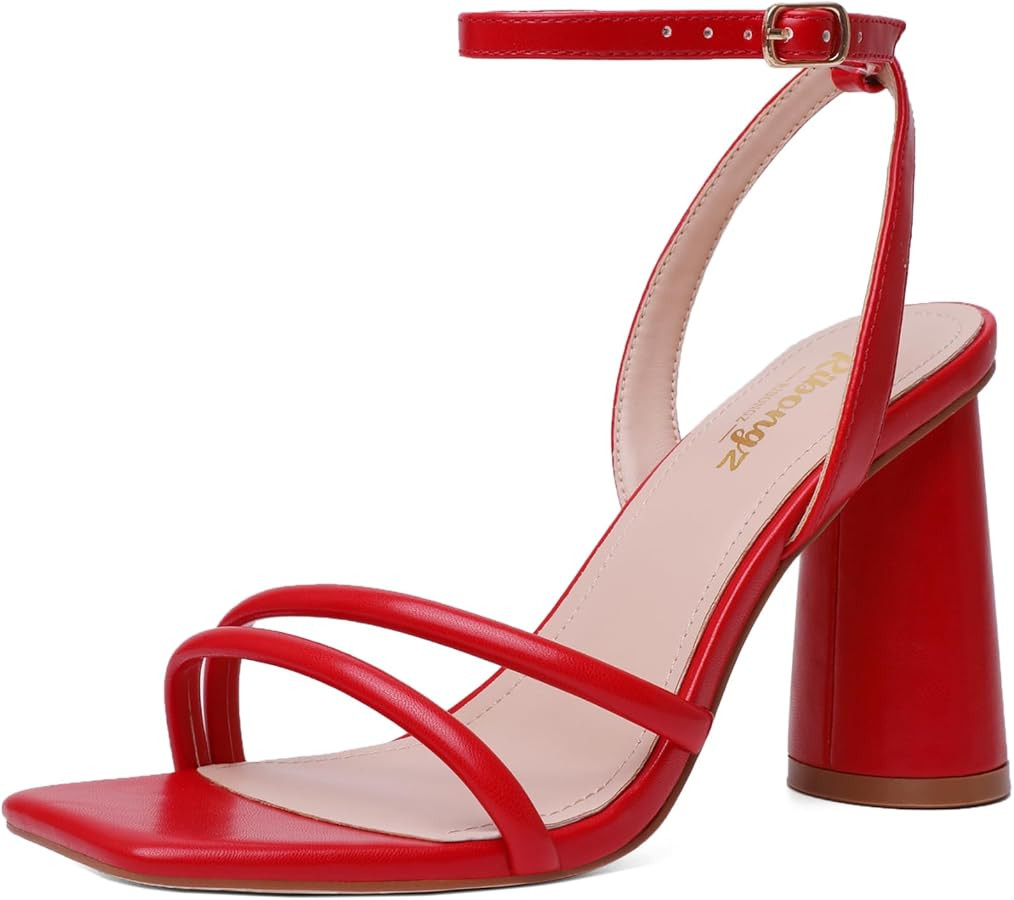 RIBONGZ Block Heels Prom Heeled Sandals for Women Chunky Square Open Toe Strappy High Heels Ankle... | Amazon (US)