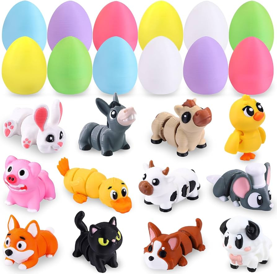 JOICEE 12 Pack Prefilled 3D Printed Easter Eggs with 3D Print Farm Animals, Mini 3D Printed Artic... | Amazon (US)