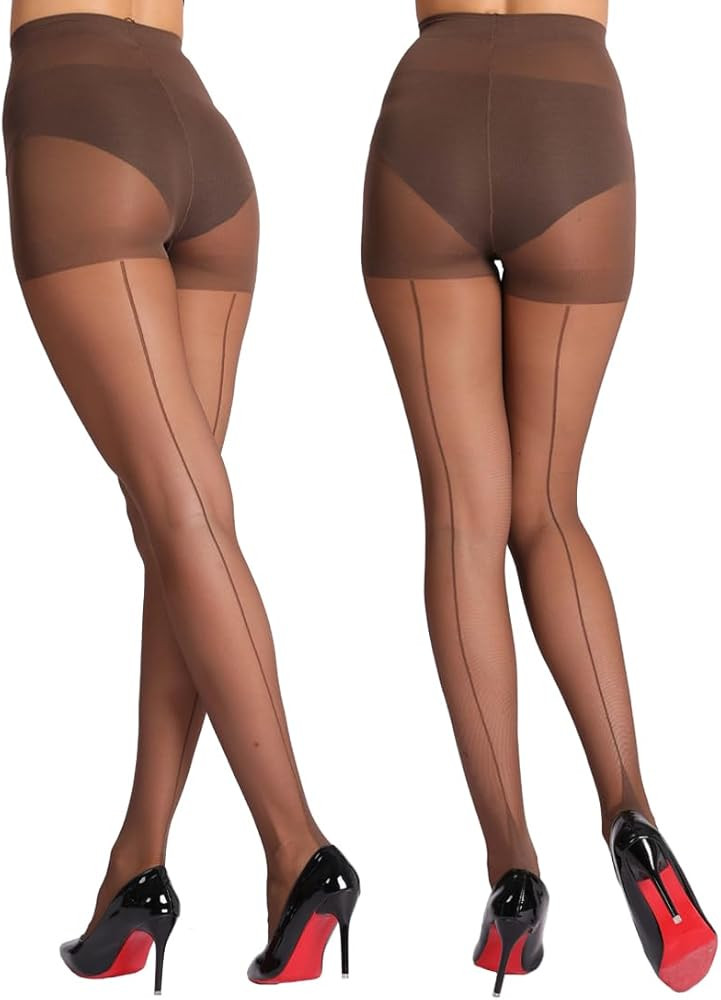 MERYLURE Vintage Style Backseam 20D Sheer Tights for Women Control Top Pantyhose Patterned Cuban ... | Amazon (US)