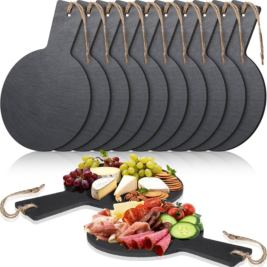 10 Pcs Slate Cheese Board with Handle 6" Black Round Stone Plates Charcuterie Serving Meat and Ch... | Amazon (US)