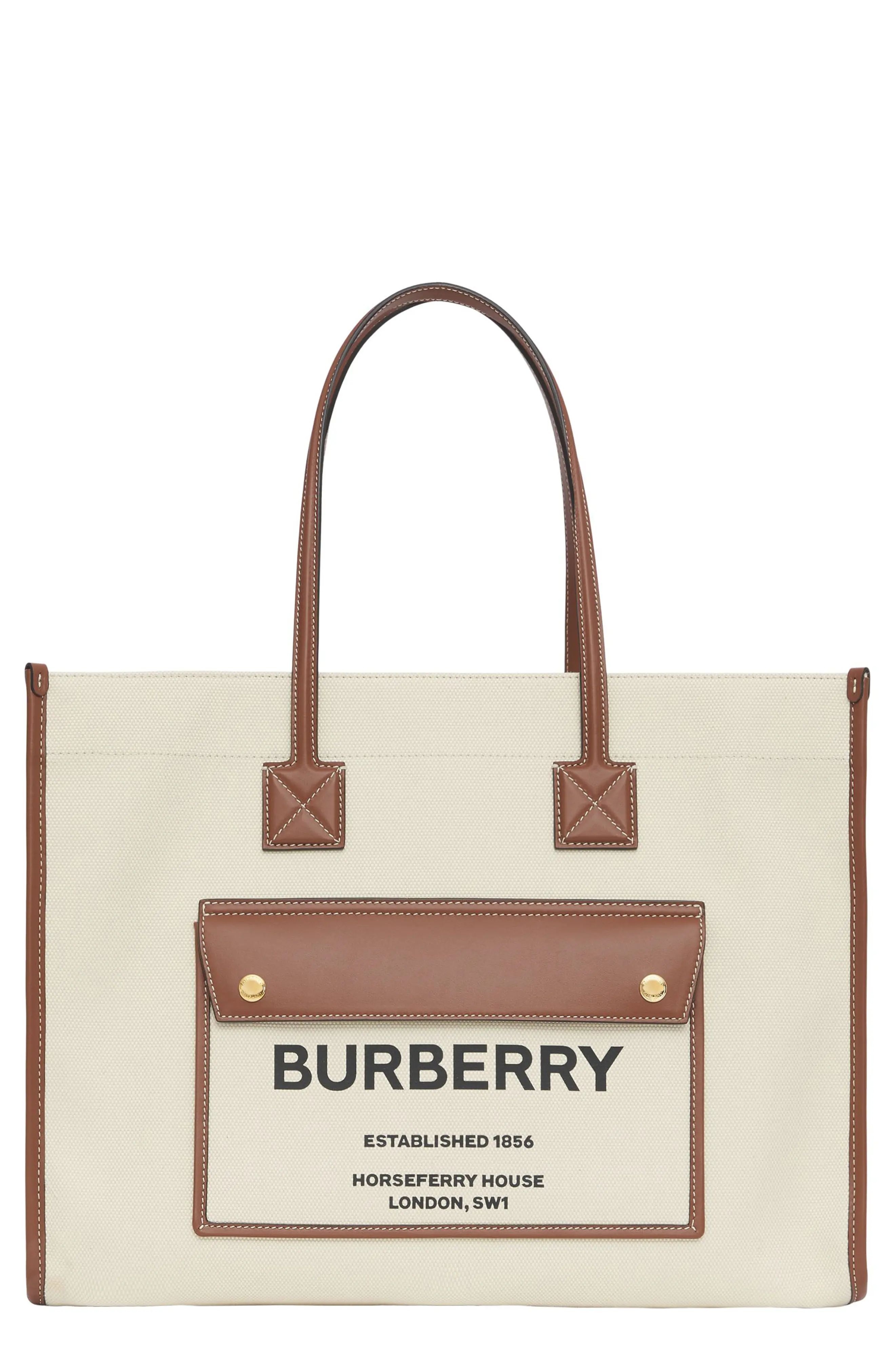 Burberry Medium Towner Horseferry Print Canvas & Leather Tote in Natural/Tan at Nordstrom | Nordstrom