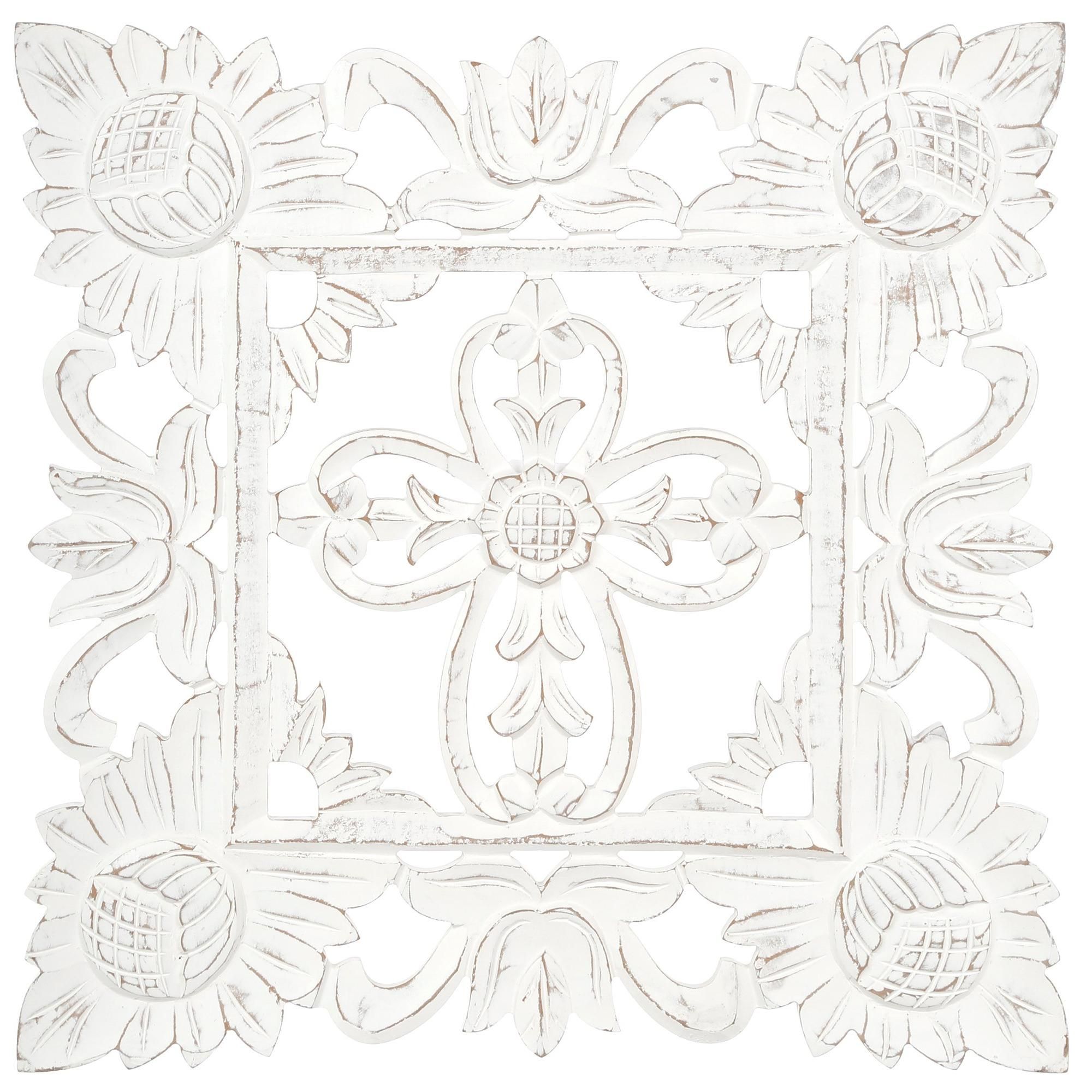 24" Hand Carved Wood  Wall Accent - White-White-4435586949010   | Burkes Outlet | bealls