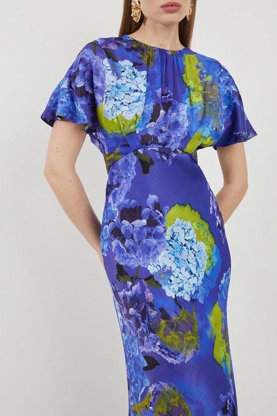 Bright Floral Printed Satin Back Crepe Woven Maxi Dress | Karen Millen US